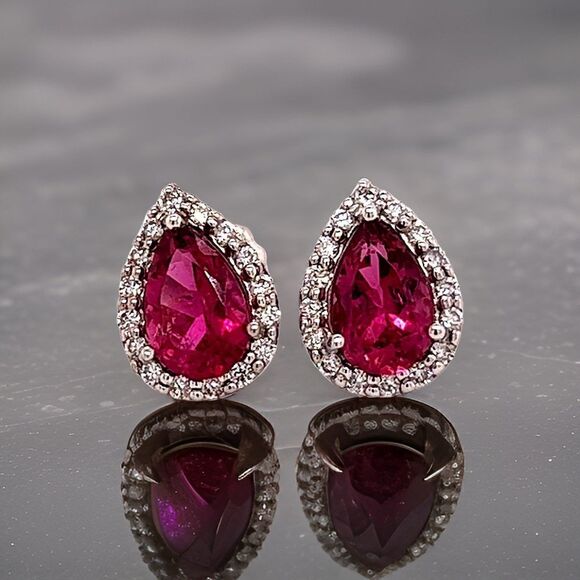 Natural Pink Tourmaline Diamond Earrings 14k WG 2.02 TCW Certified $3,950 211890 - Picture 12 of 16
